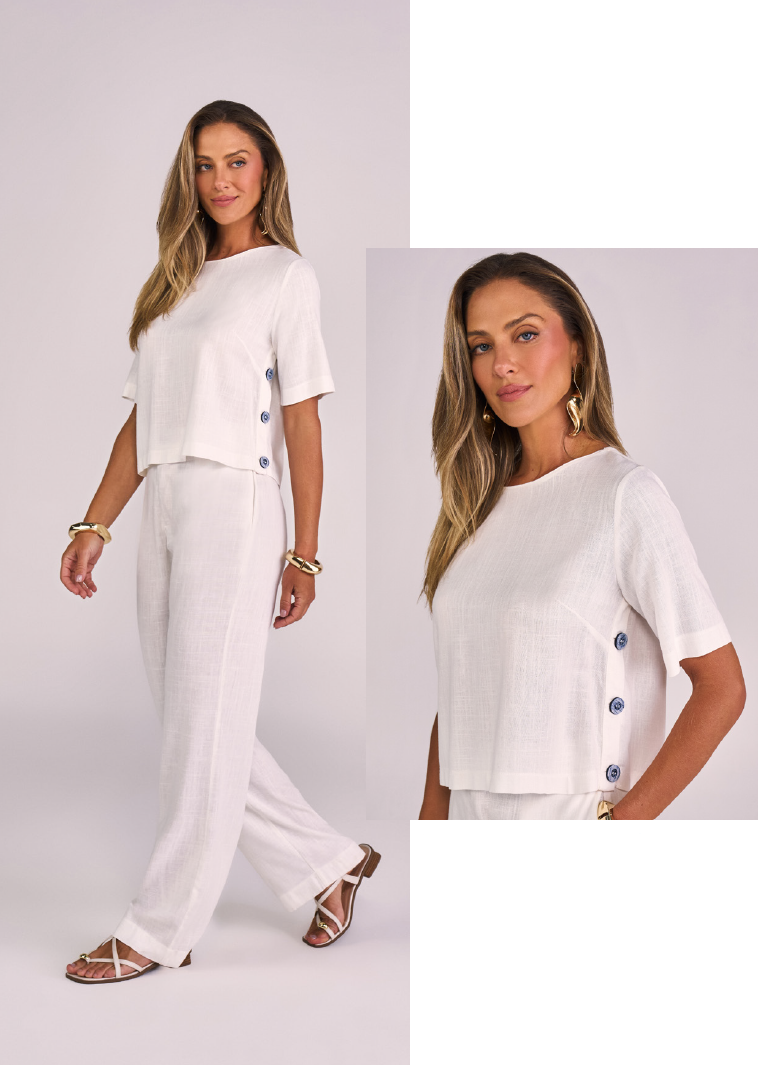   Blusa linho com botões - ref: 31065106 - R$ 329,90 em 6x de R$ 54,98  