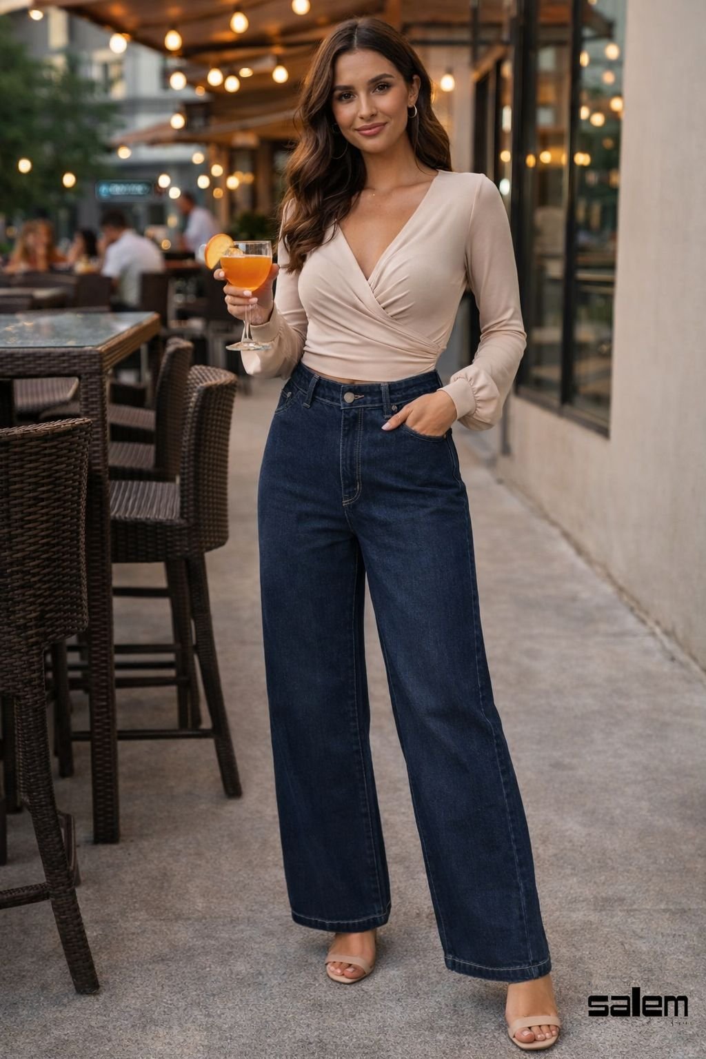 Calça jeans wide leg com elástico - ref: 35114512 - R$ 419,90 em 6x de R$ 69,98