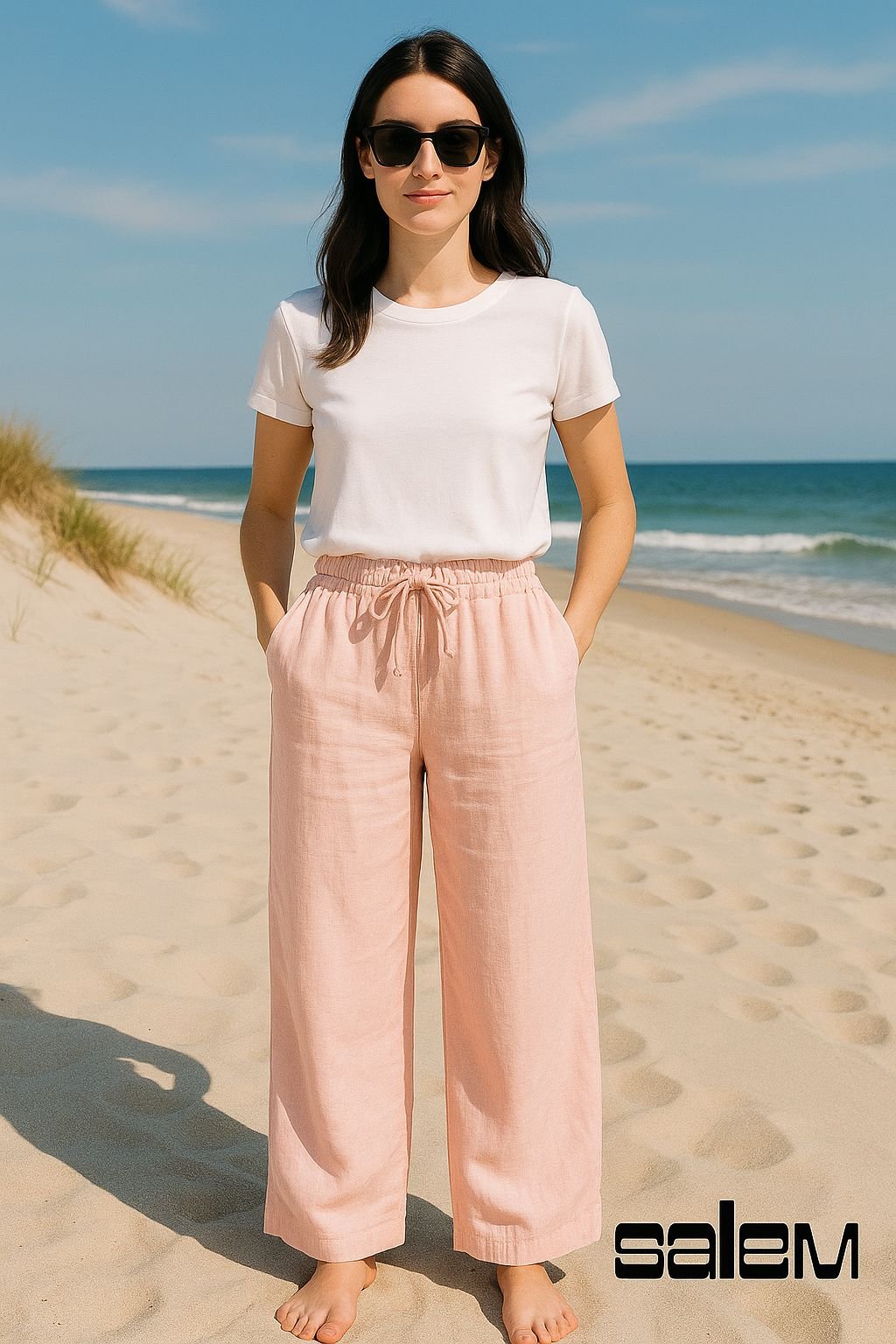  Calça linho com elástico na cintura - ref: 21149 - R$ 599,90 em 6x de R$ 99,98