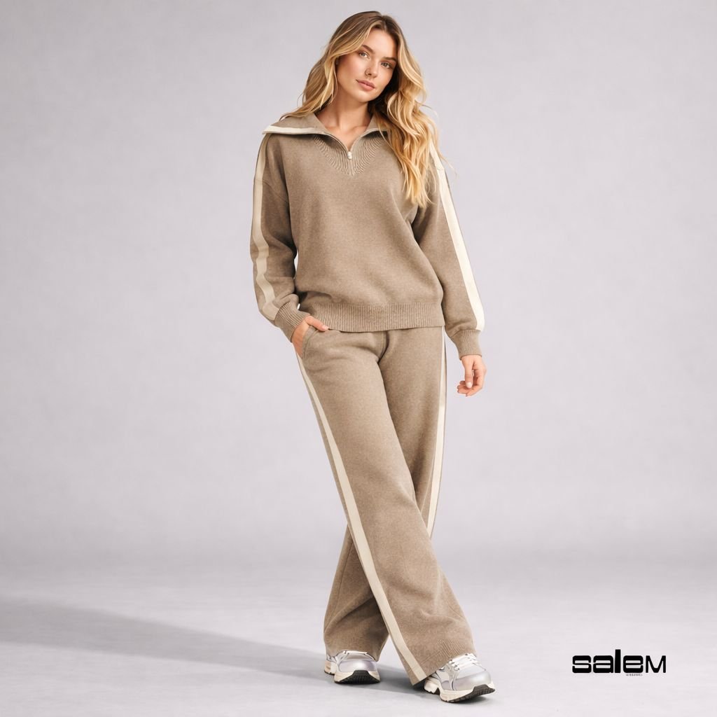 Calça tricot - ref: 240555 - R$ 239,90 em 6x de R$ 39,98 + Blusa tricot gola alta com ziper - ref:  651279 - R$ 249,90 em 6x de R$ 41,65