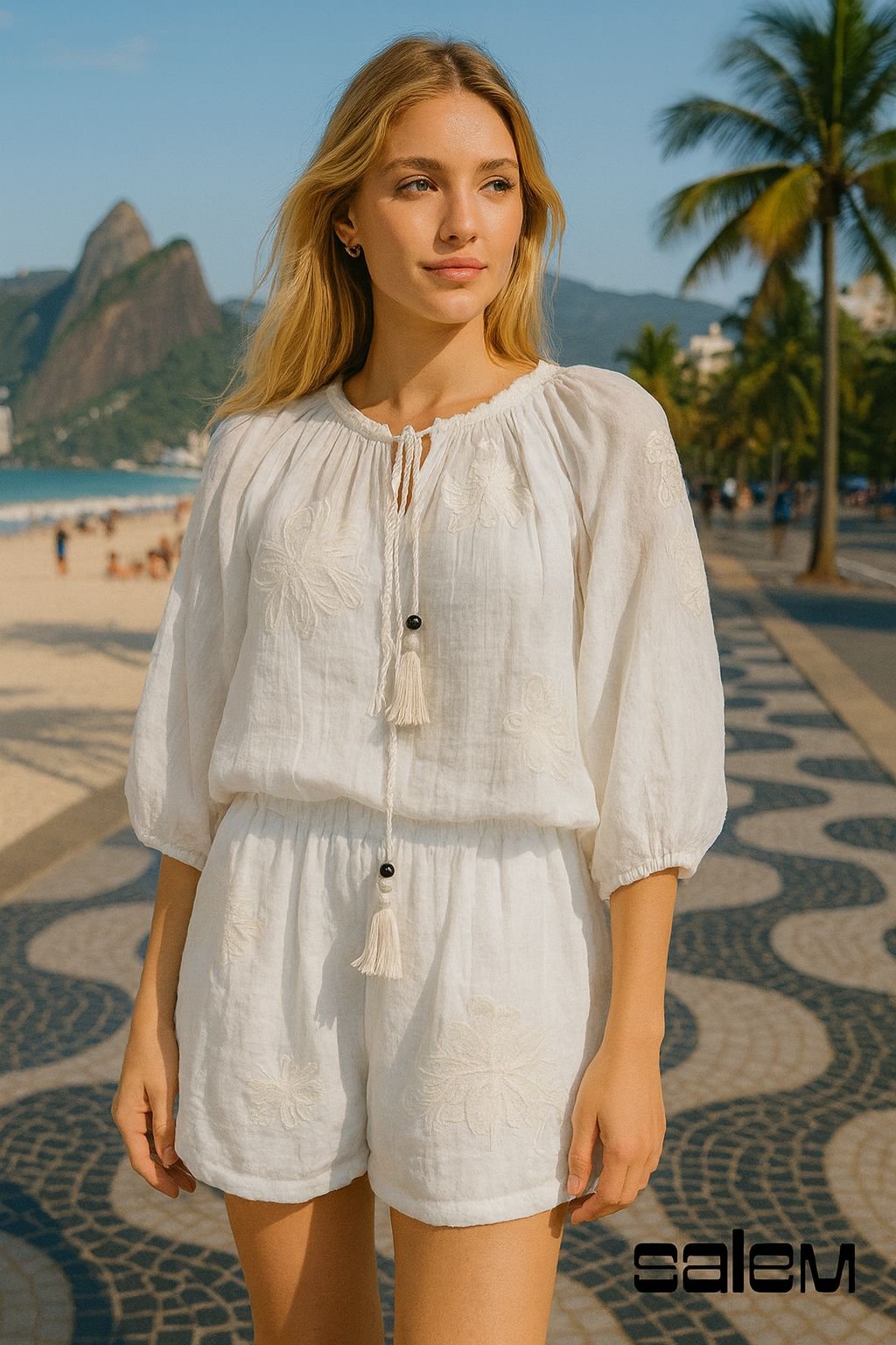 Conjunto algodão bata com short bordado - ref: LG3105B - R$ 399,90 em 6x de R$ 66,65