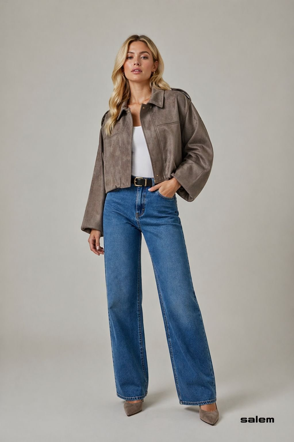 Jaqueta suede manga morcego - ref: QX3531 - R$ 599,90 em 6x de R$ 99,98 