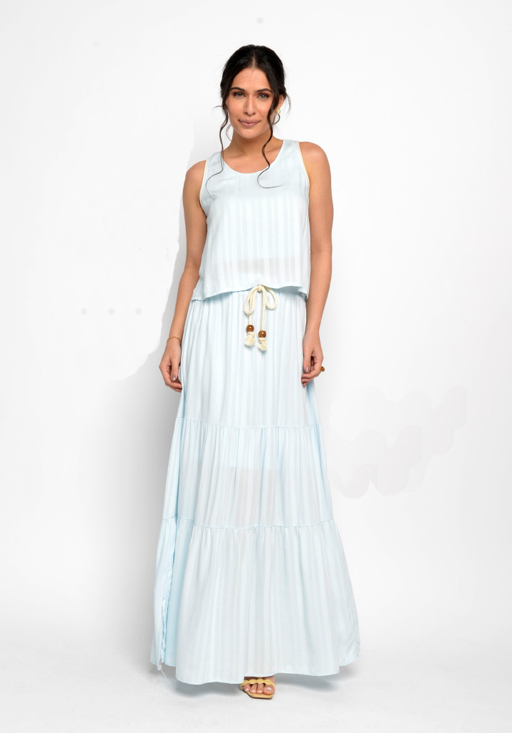 Saia viscose com cordão - ref: SA86108 - R$ 249,90 em 6x de R$ 41,65 + Blusa viscose cavada - ref: CMF86108 - R$ 149,90 em 6x de R$ 24,98 