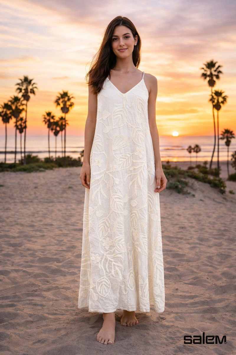 Vestido algodão bordado frente única - ref: LG3120 - R$ 349,90 em 6x de R$ 58,32