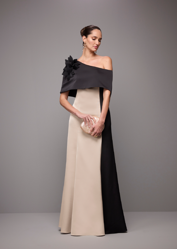 Vestido cetim bicolor - ref: A664 - R$ 2.599,90 em 6x de R$ 433,32   