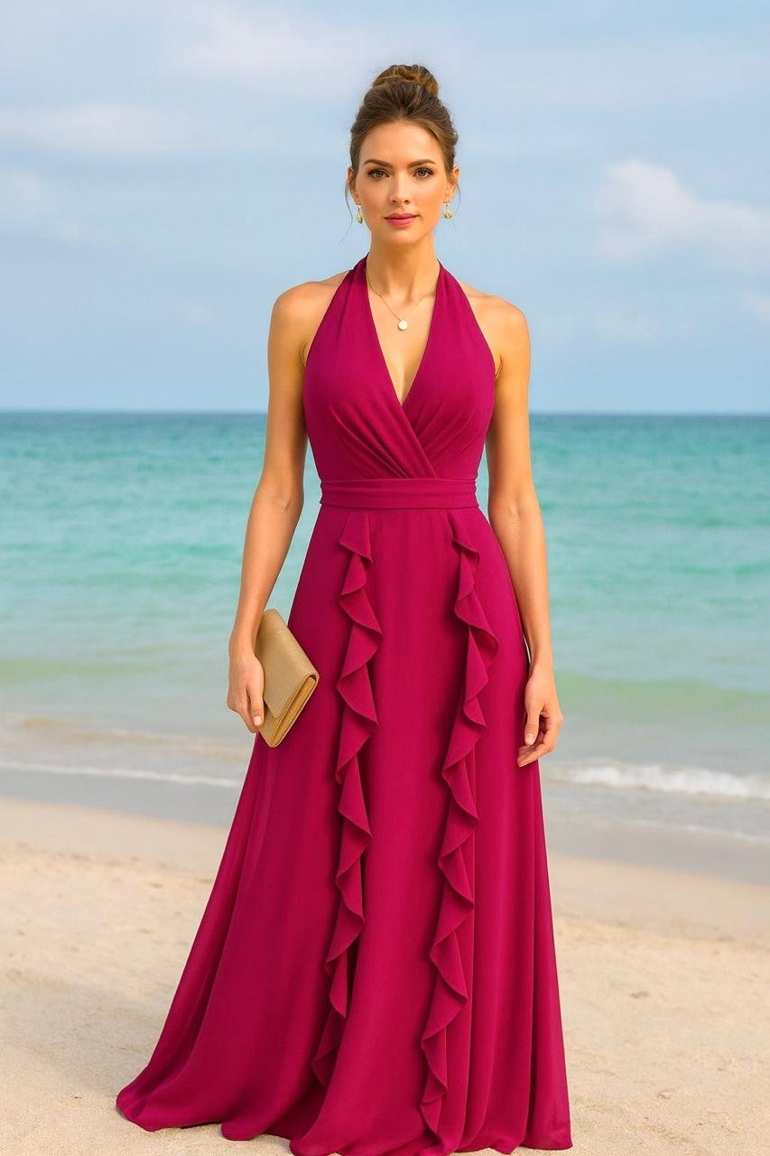 Vestido chiffon com babado - ref: 202552 - R$ 879,90 em 6x de R$ 146,65