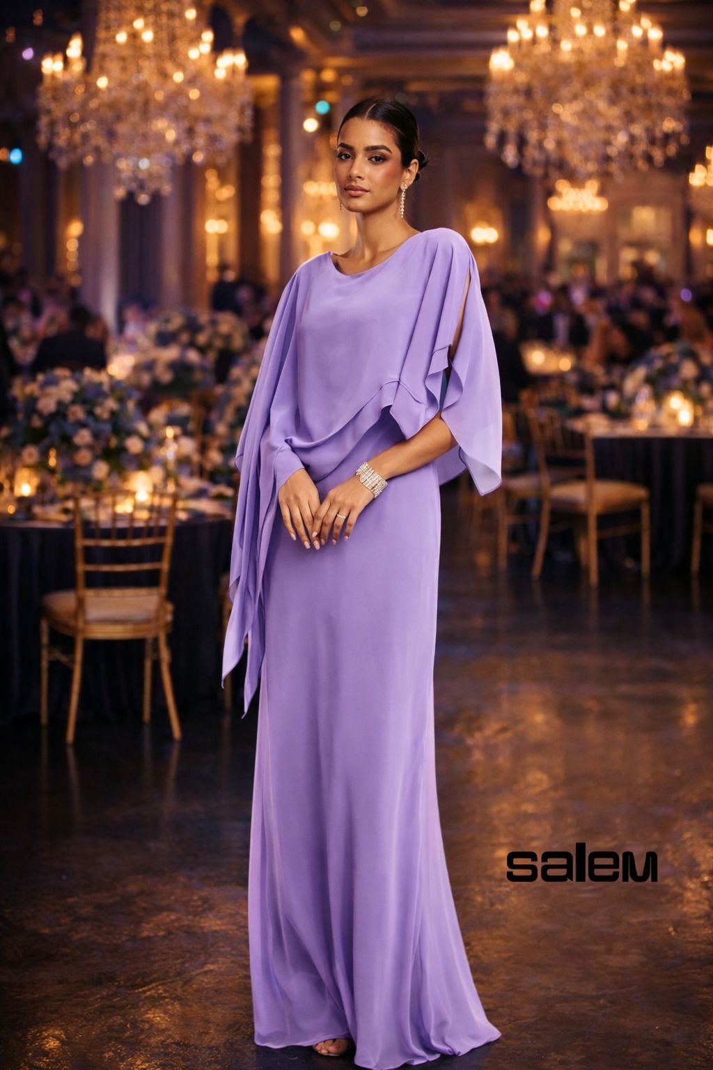 Vestido chiffon com capa - ref: DV623 - R$ 899,90 em 6x de R$ 149,98