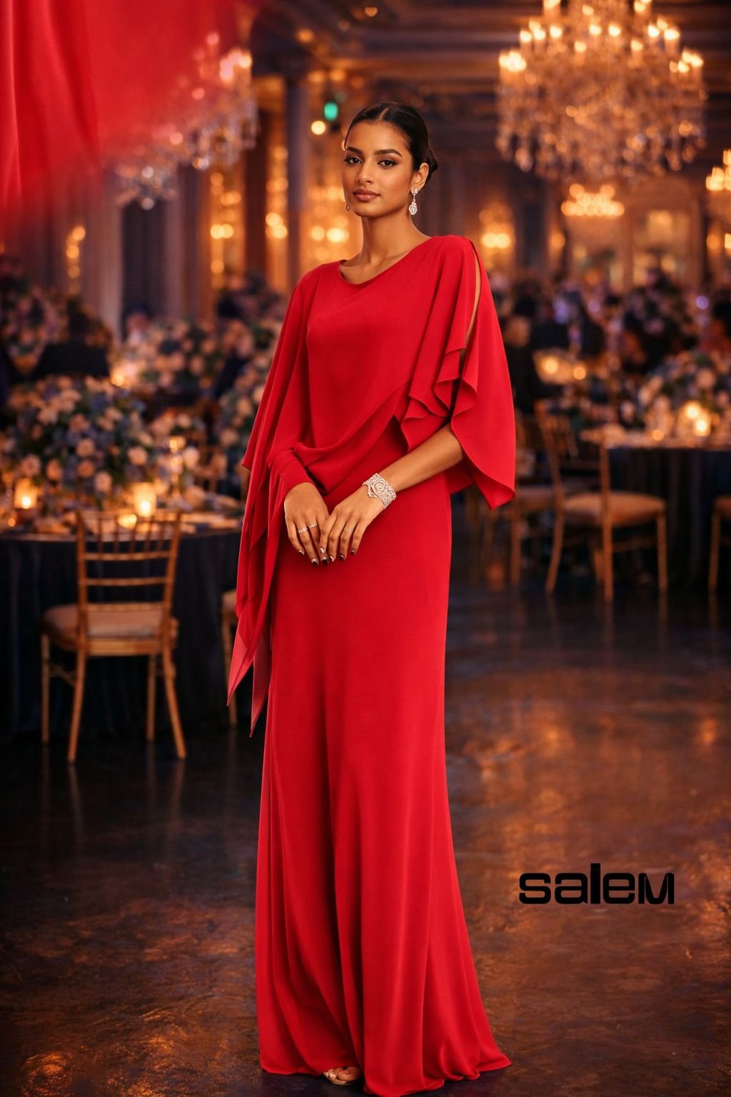 Vestido chiffon com capa - ref: DV623 - R$ 899,90 em 6x de R$ 149,98