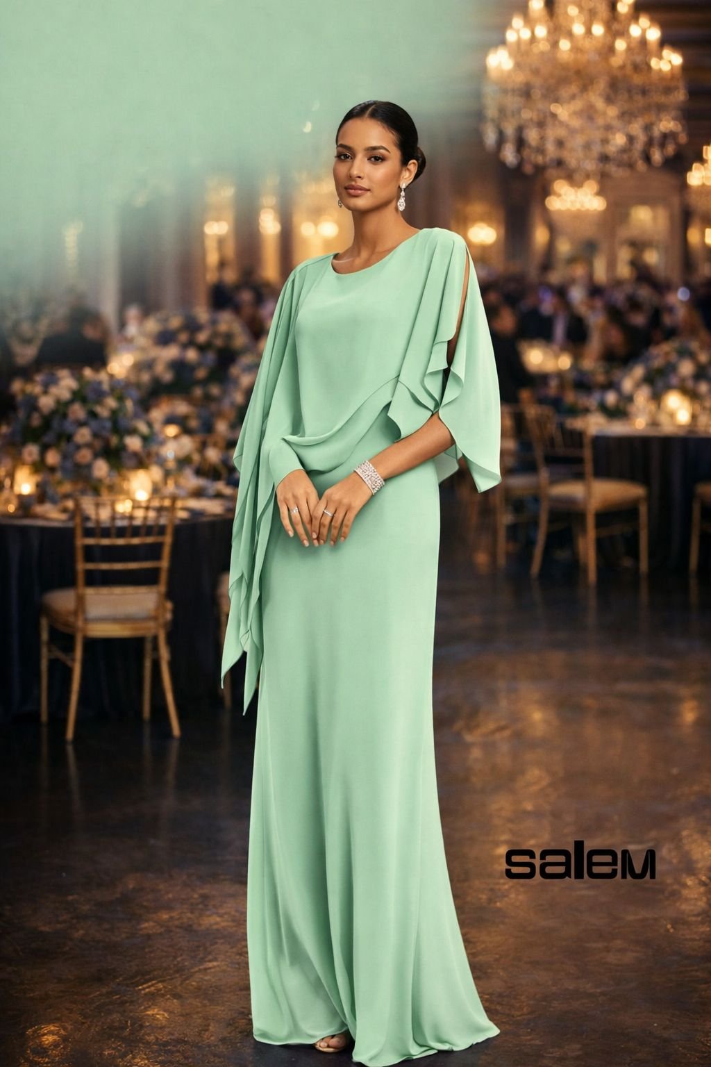 Vestido chiffon com capa - ref: DV623 - R$ 899,90 em 6x de R$ 149,98