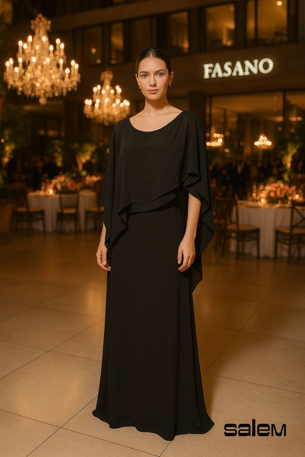 Vestido chiffon com capa - ref: PV623 - R$ 899,90  em 6x de R$ 149,98