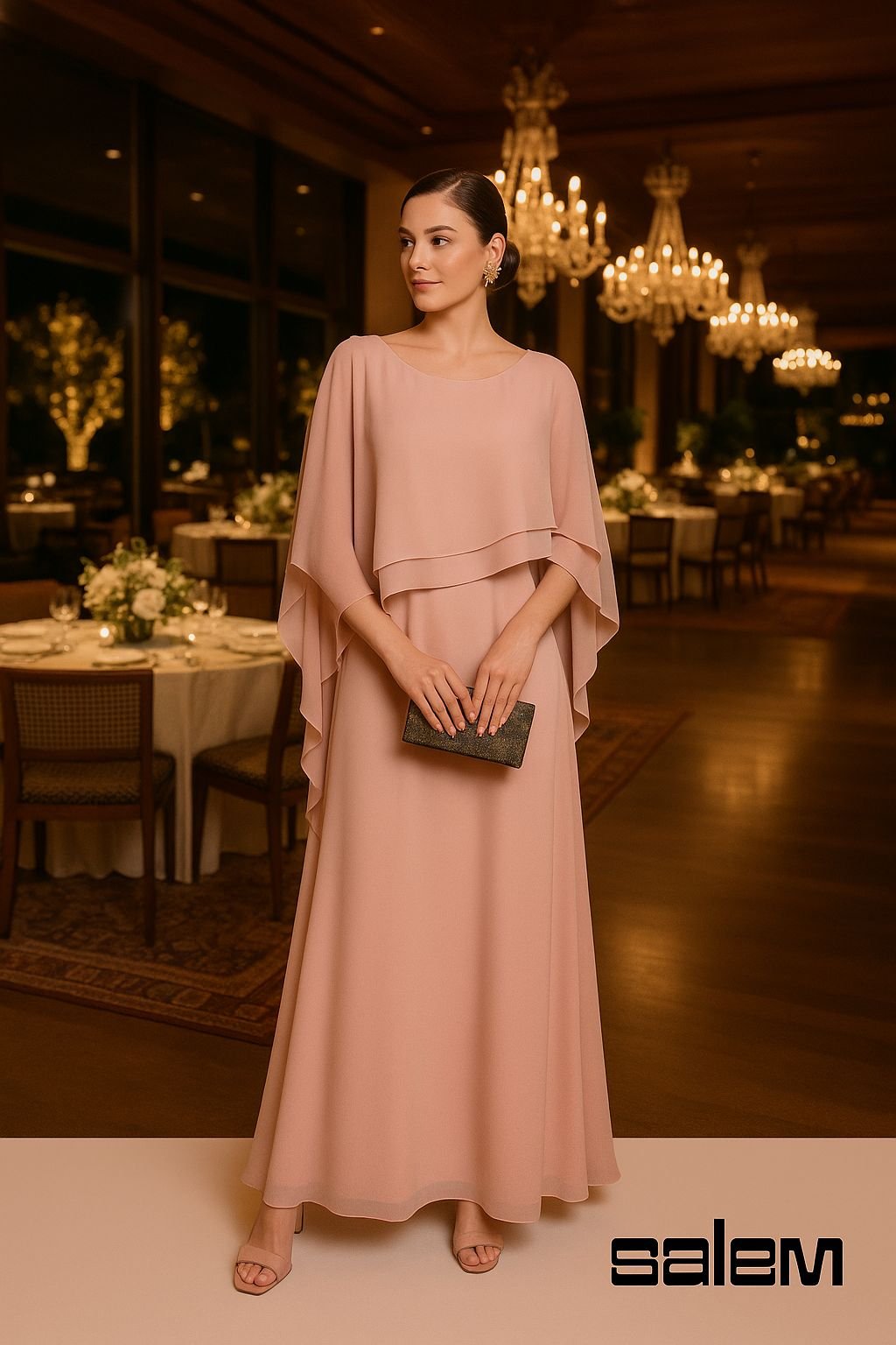 Vestido chiffon com capa - ref: PV623 - R$ 899,90  em 6x de R$ 149,98