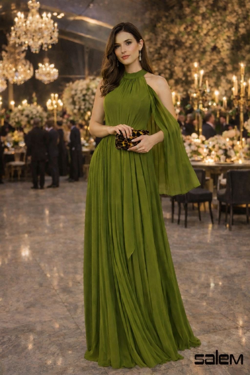 Vestido chiffon com capa plissado - ref: 026003 - R$ 999,90 em 6x de R$ 166,65