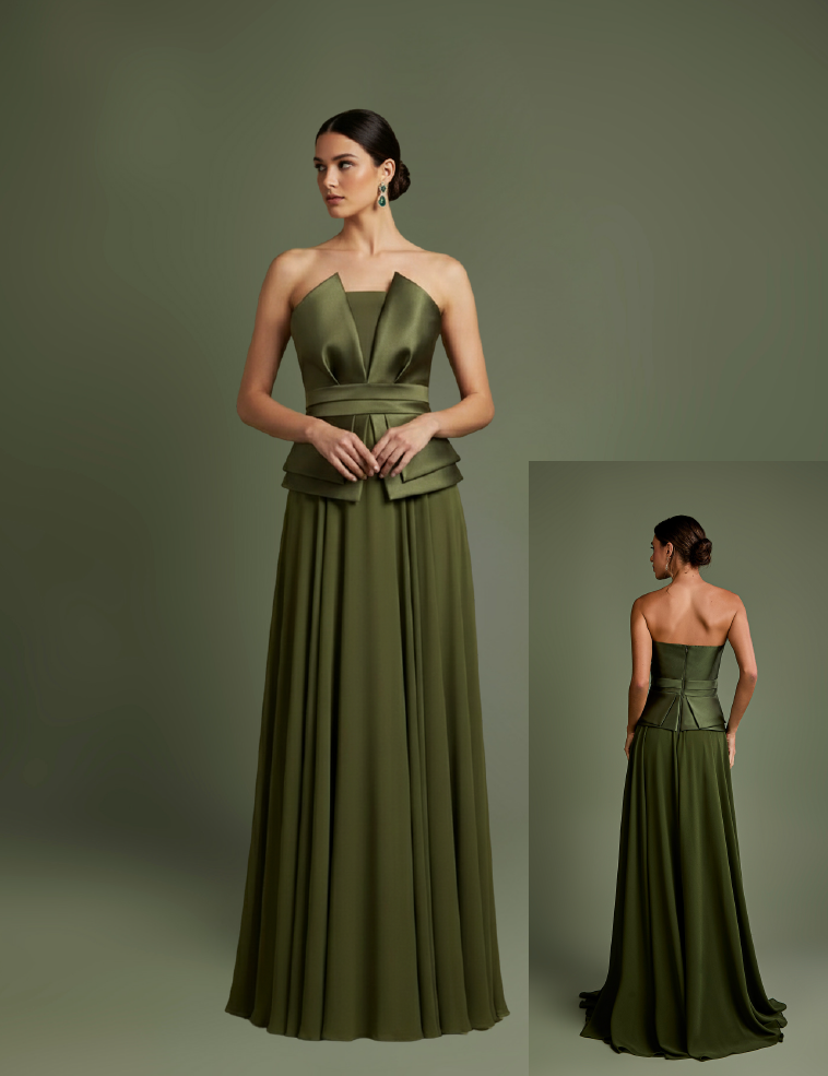Vestido chiffon corpete tafetá tomara que caia - ref: 26614 - R$ 3.299,90 em 6x de R$ 549,98