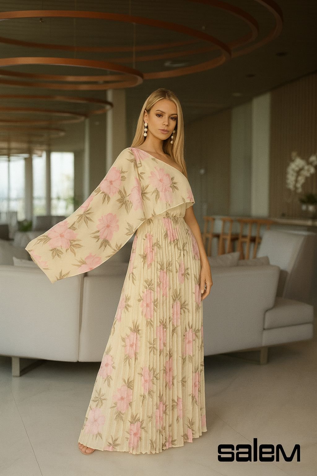 Vestido chiffon floral um ombro - ref: 202563 - R$  999,90 em 6x de R$ 166,65