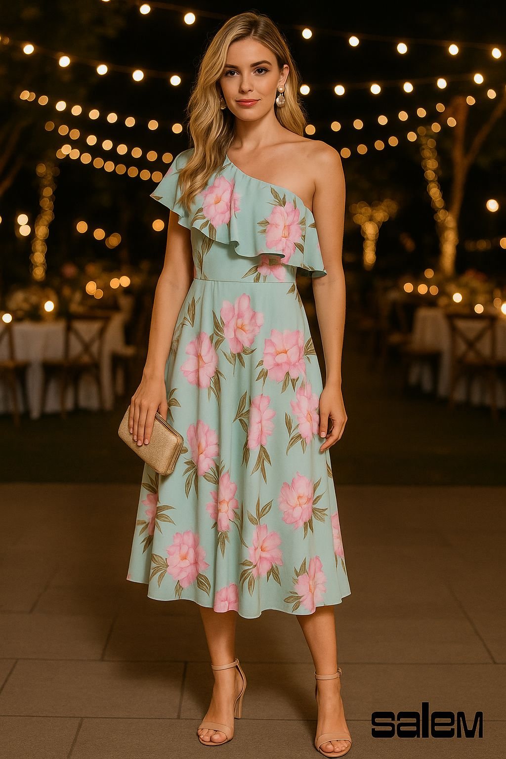 Vestido chiffon floral um ombro - ref: 202564 - R$ 699,90 em 6x de R$ 116,65