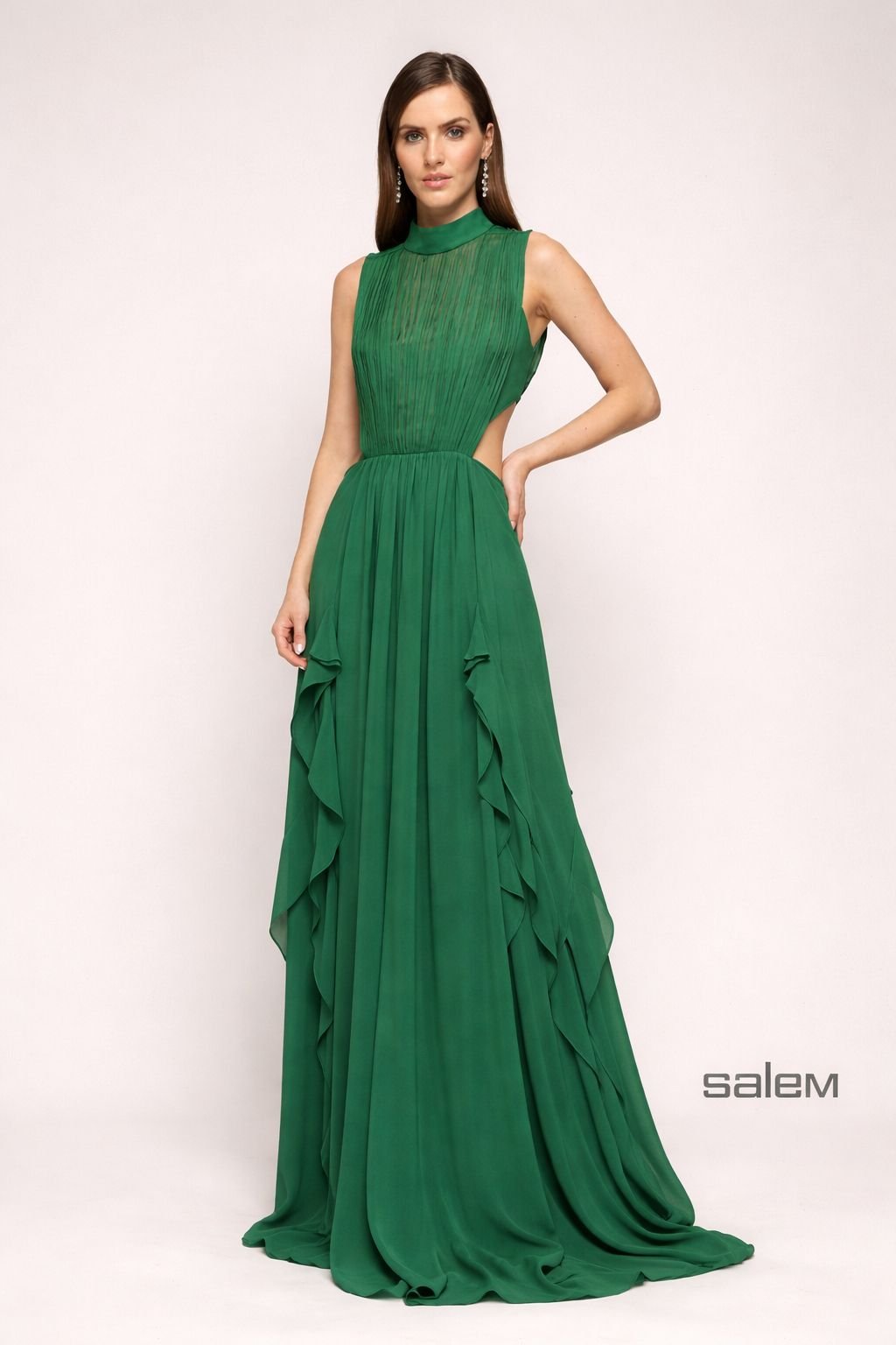 Vestido chiffon plissê com babado - ref: 281542 - R$ 2.799,90 em 6x de R$ 466,65