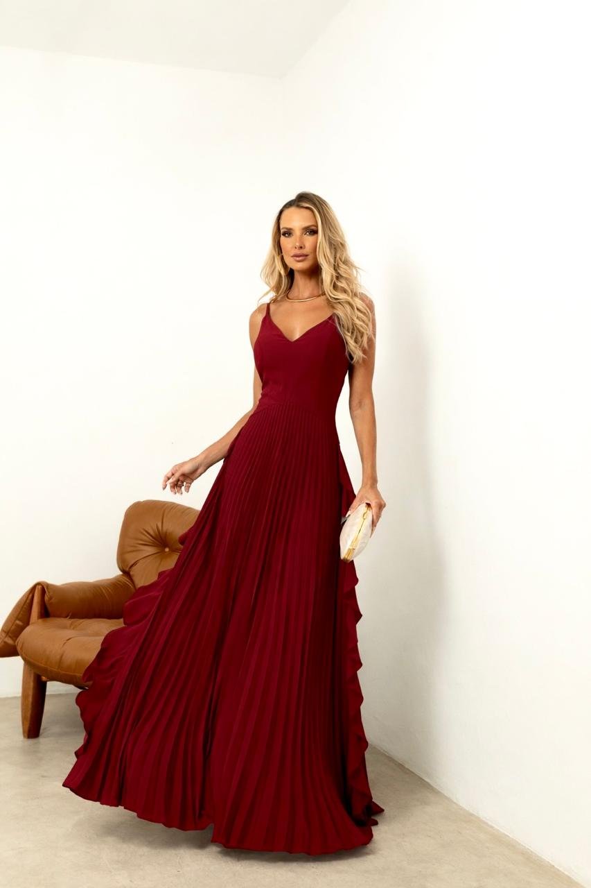 Vestido chiffon plissado com babado - ref: 0202586 - R$ 989,90 em 6x de R$ 164,98