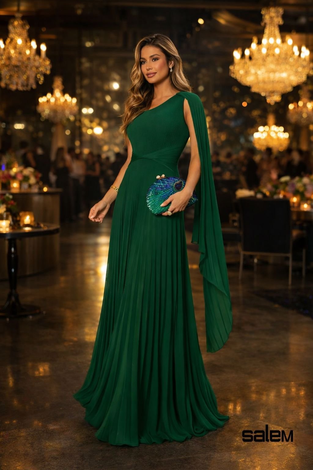 Vestido chiffon plissado com capa - ref: R202408 - R$ 989,90 em 6x de R$ 164,98