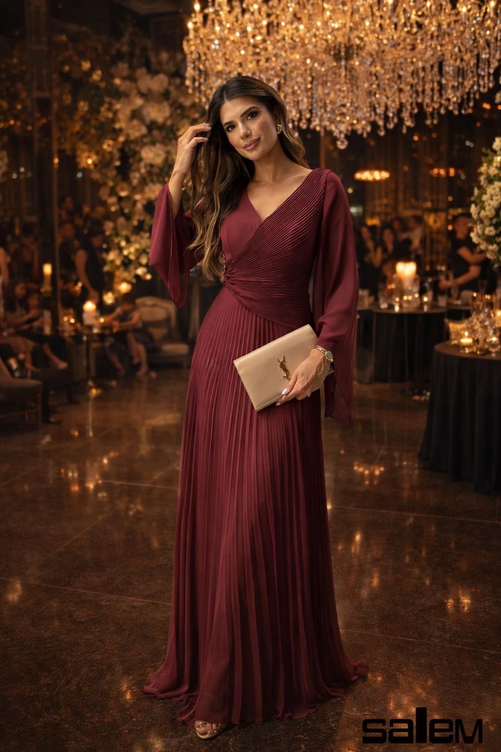 Vestido chiffon plissado com transpasse - ref: 0202590 - R$ 1.099,90 em 6x de R$ 183,32