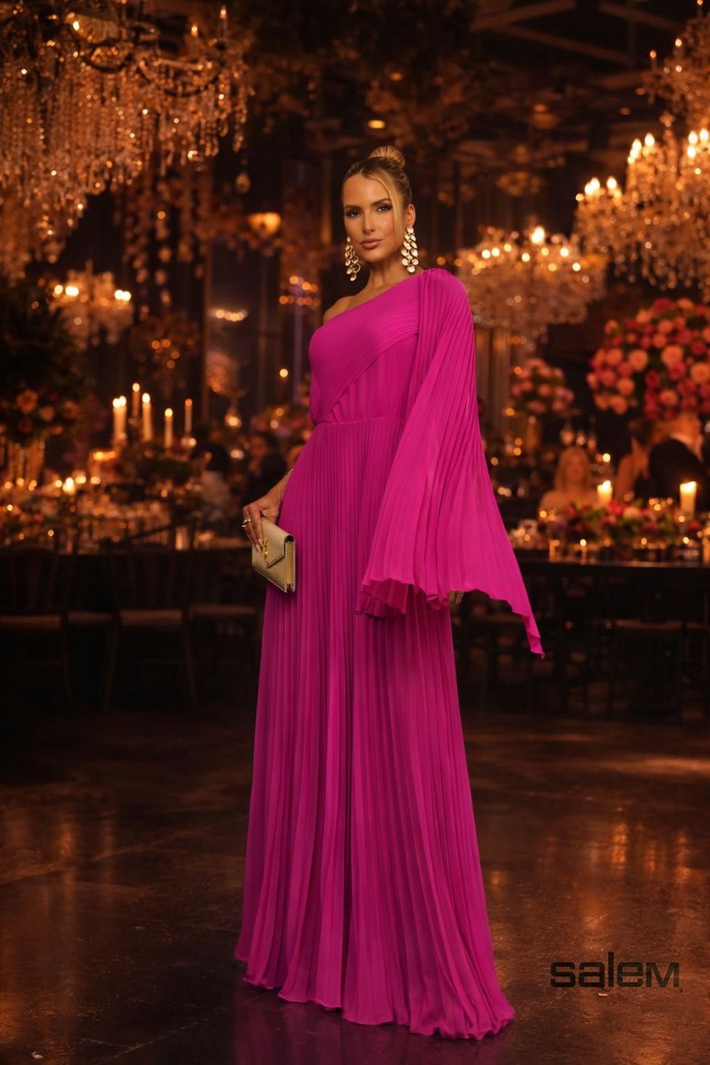 Vestido chiffon plissado um ombro - ref: 0202578 - R$ 999,90 em 6x de R$ 166,65