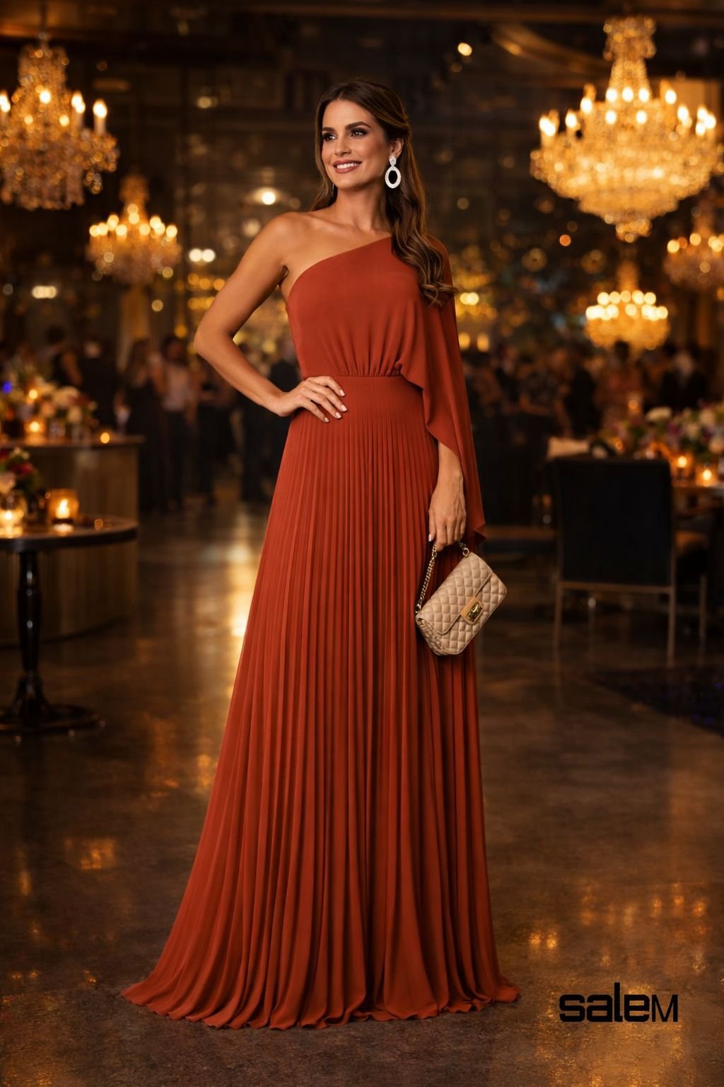 Vestido chiffon plissado um ombro - ref: 0202589 - R$ 989,90 em 6x de R$ 164,98