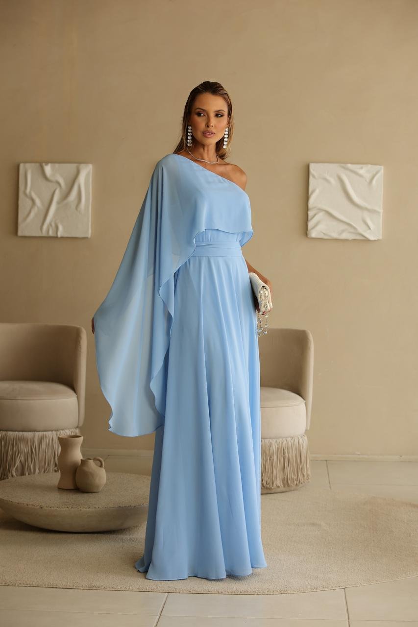 Vestido chiffon um ombro - ref: PV202474  - R$ 899,90 em 6x de R$ 149,9