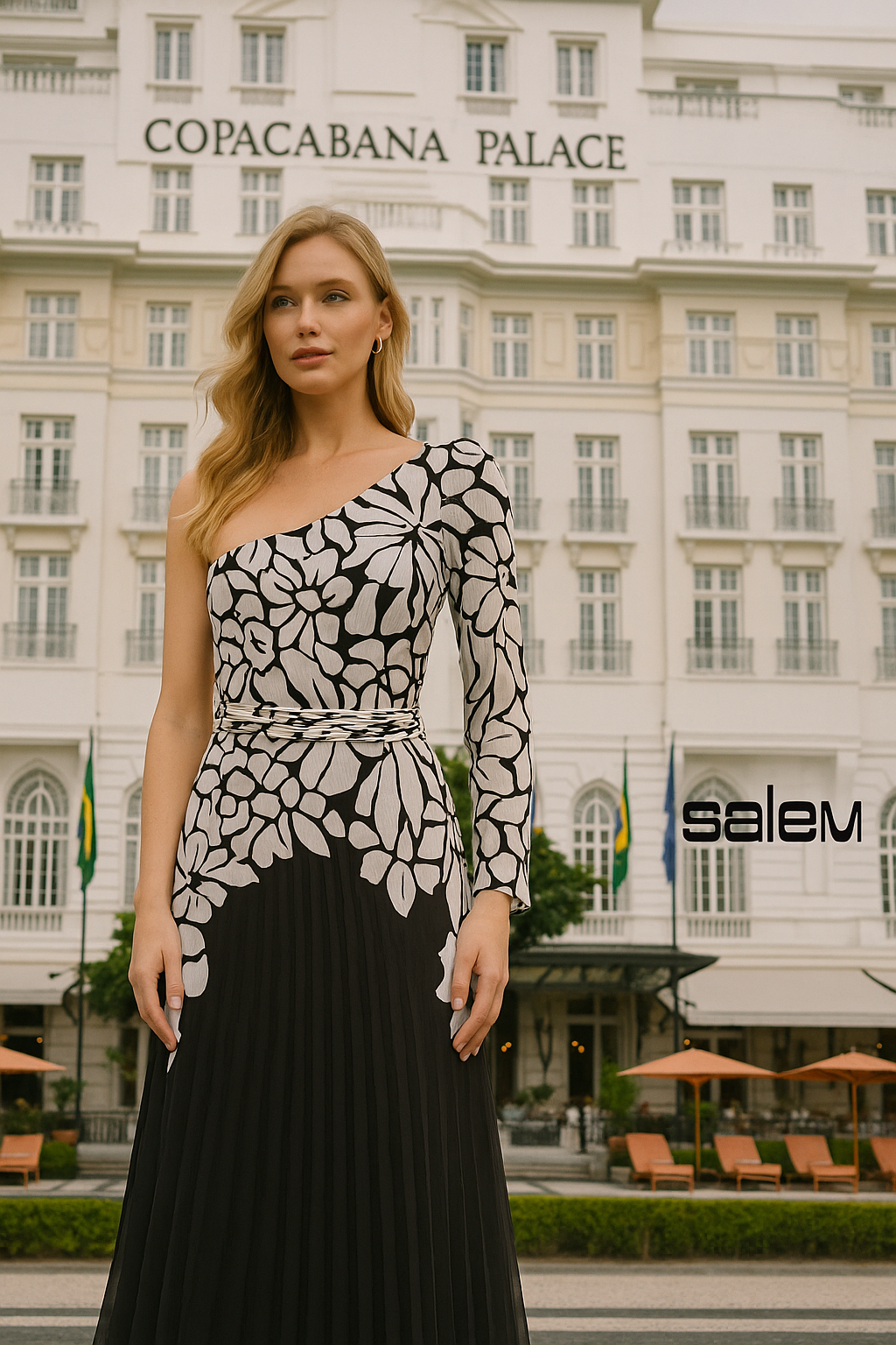 Vestido crepe floral um ombro  - ref: Z667 - R$ 2.989,90 em 6x de R$ 498,32