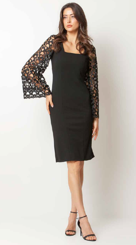 Vestido crepe manga guipir - ref: 2521148 - R$ 1.149,90 em 6x de R$ 191,65