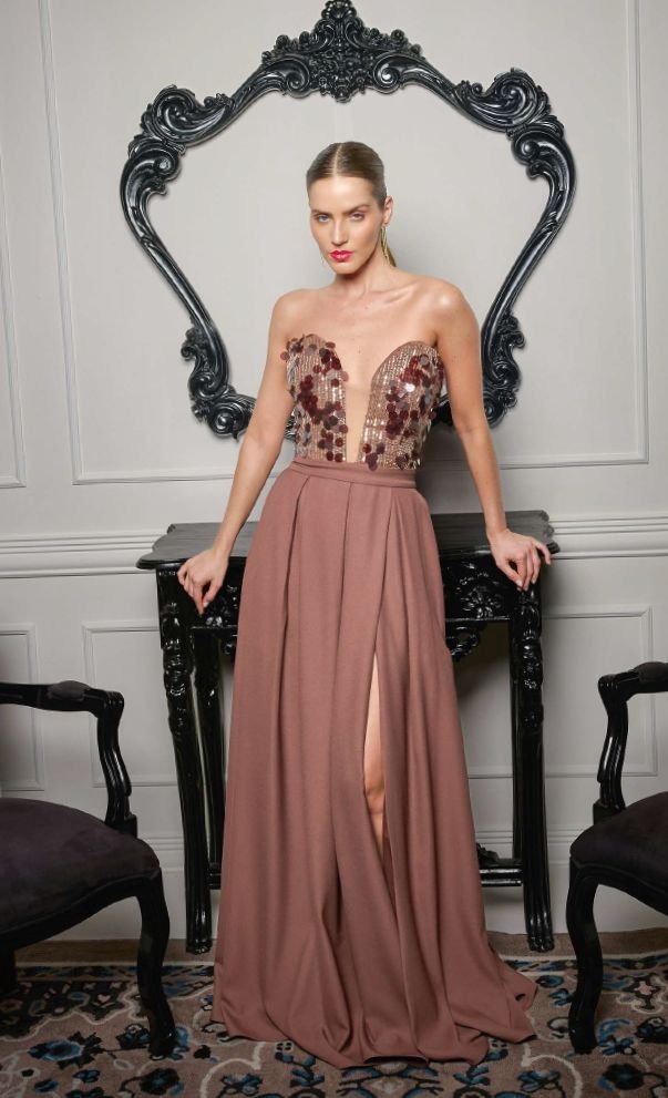 Vestido crepe tomara que caia bordado - ref: 281581 - R$ 2.899,90 em 6x de R$ 483,32