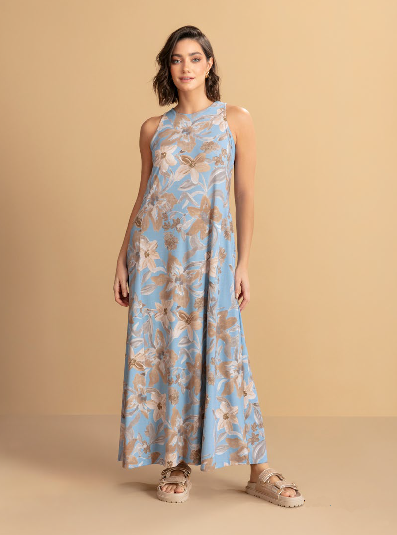 Vestido fluity reto estampado Básico Brasil - ref: 043019 - R$ 799,90 em 6x de R$ 133,32