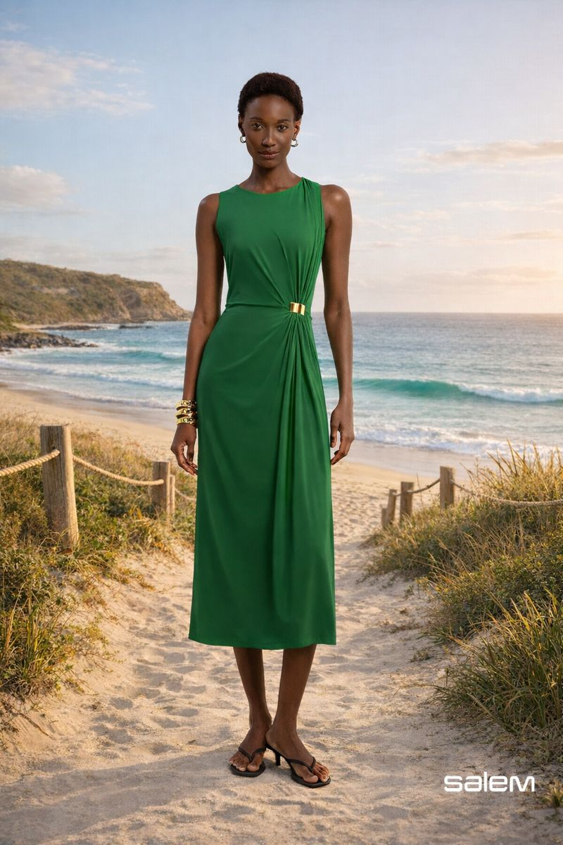 Vestido jersey drapeado detalhe metal - ref: 71949692 - R$ 869,90 em 6x de R$ 144,98