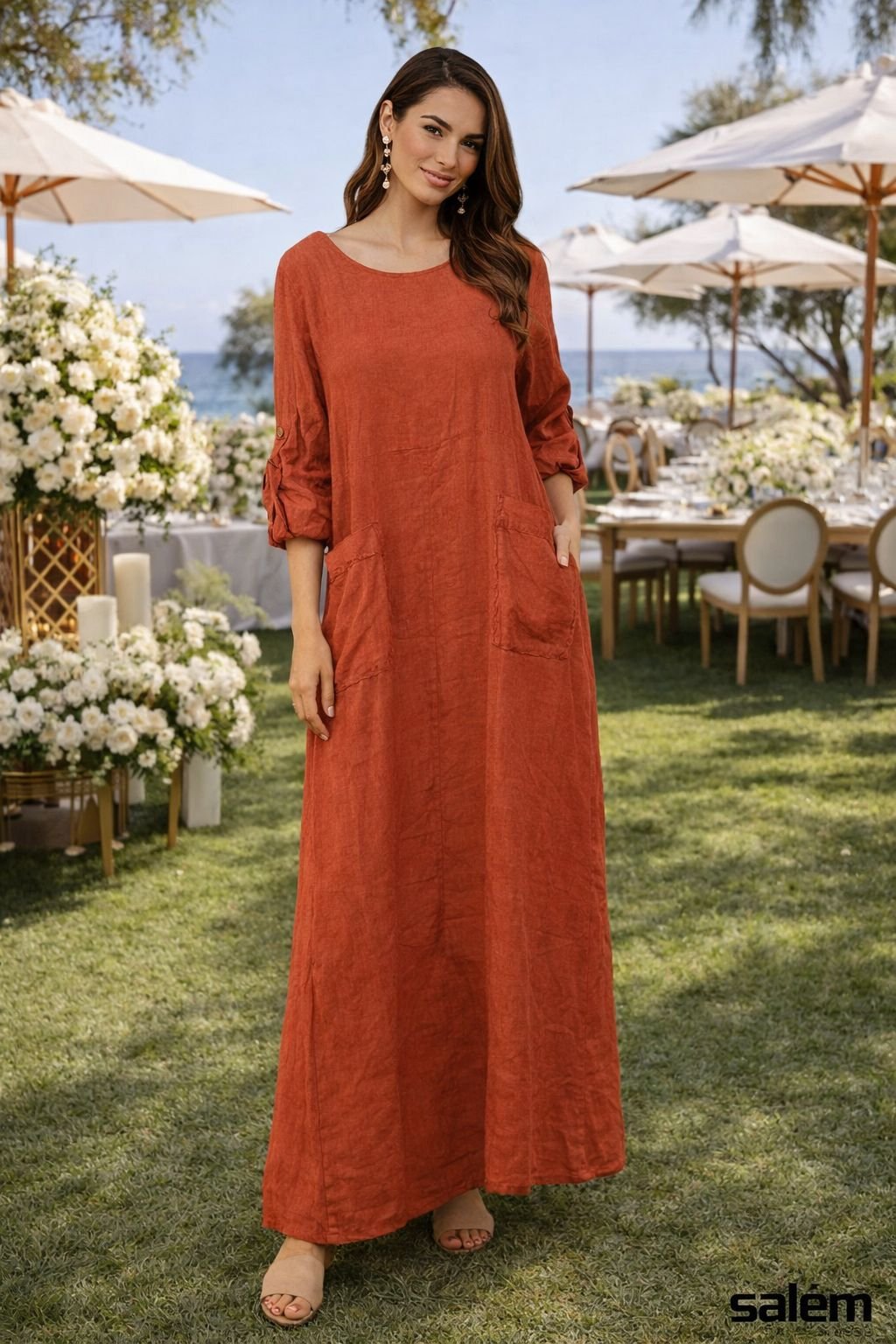 Vestido linho com bolso - ref: ZH26.1 - R$ 899,90  em 6x de R$ 149,98