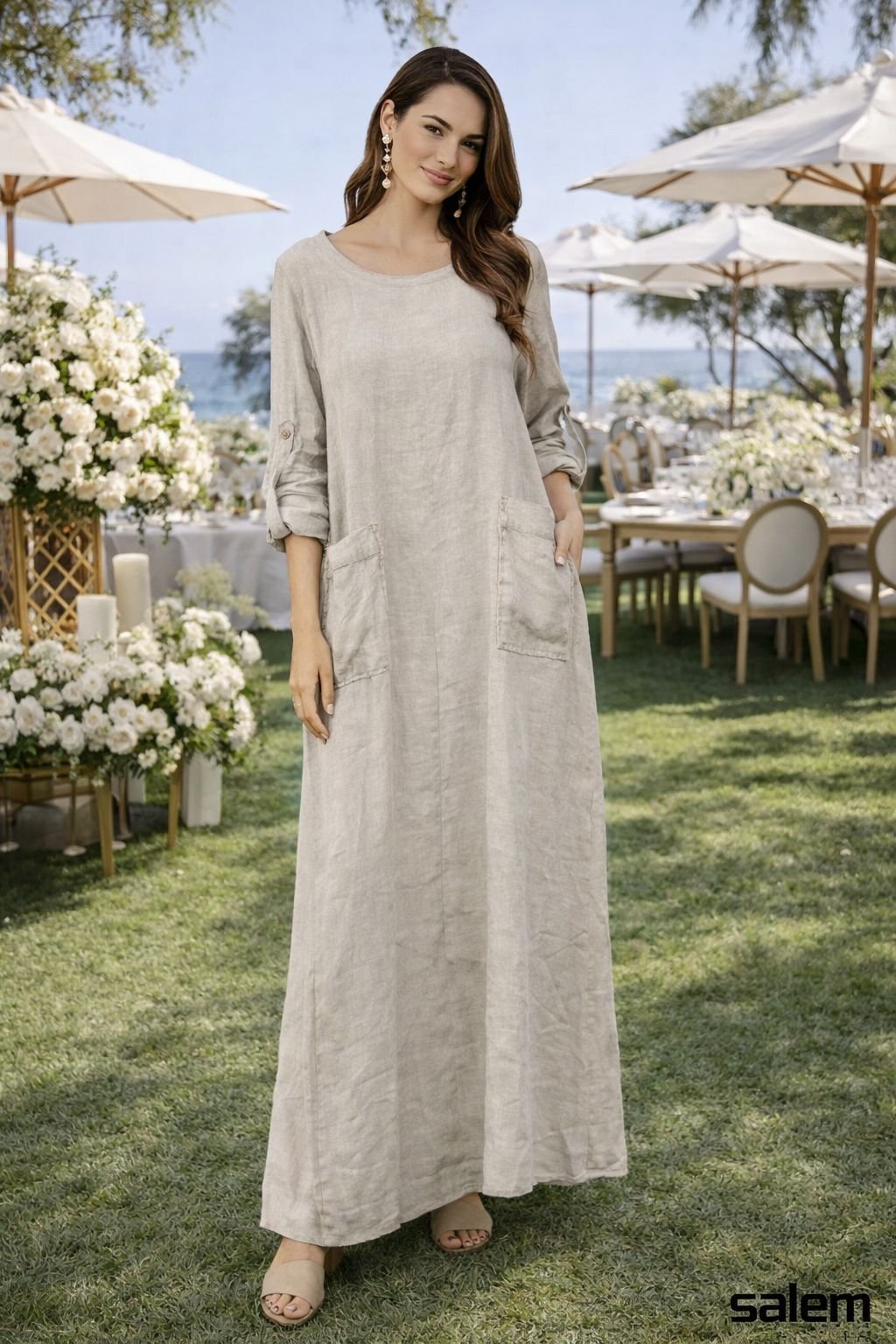 Vestido linho com bolso - ref: ZH26.1 - R$ 899,90 em 6x de R$ 149,98