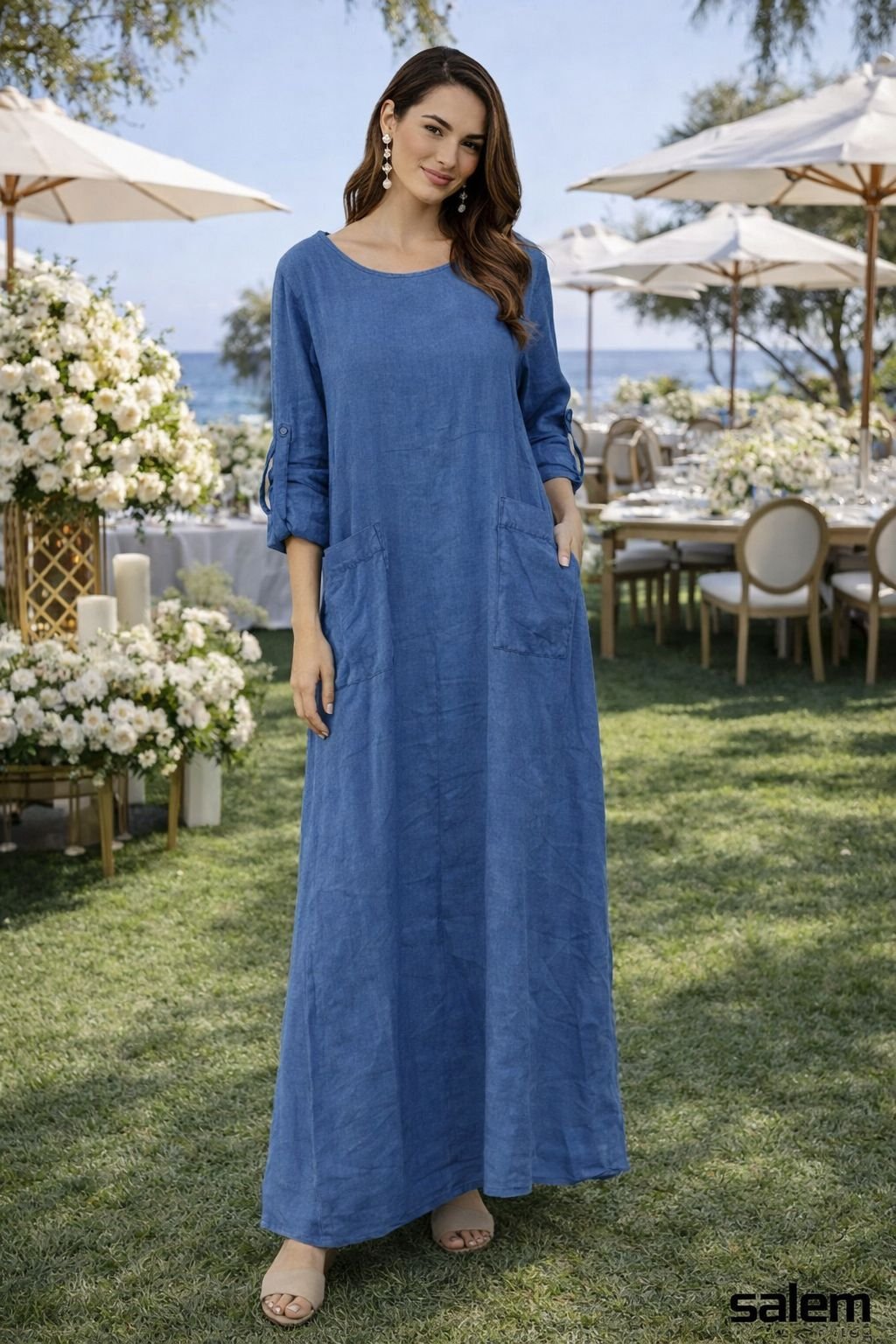 Vestido linho com bolso - ref: ZH26.1 - R$ 899,90 em 6x de R$ 149,98