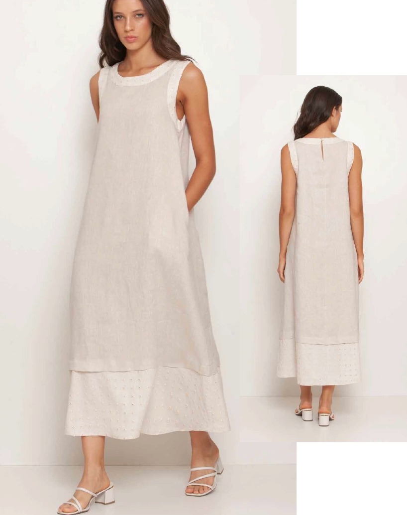  Vestido linho com bordado - ref: 2521109 - R$ 1.599,90 em 6x de R$ 266,65