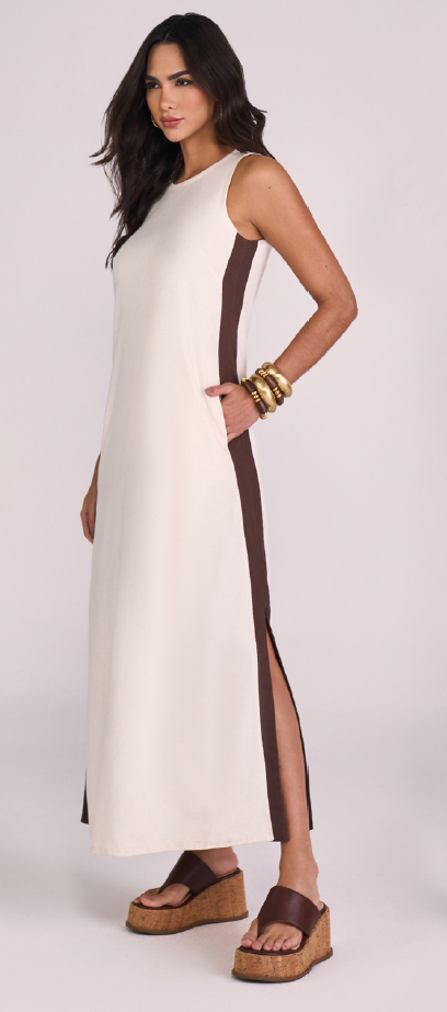 Vestido linho detalhe listra - ref: 38065402  - R$ 579,90 em 6x de R$ 96,65