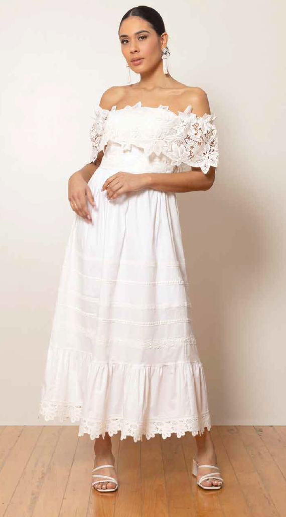 Vestido midi algodão com renda - ref: 2521455  - R$ 2.229,90 em 6x de R$ 371,65