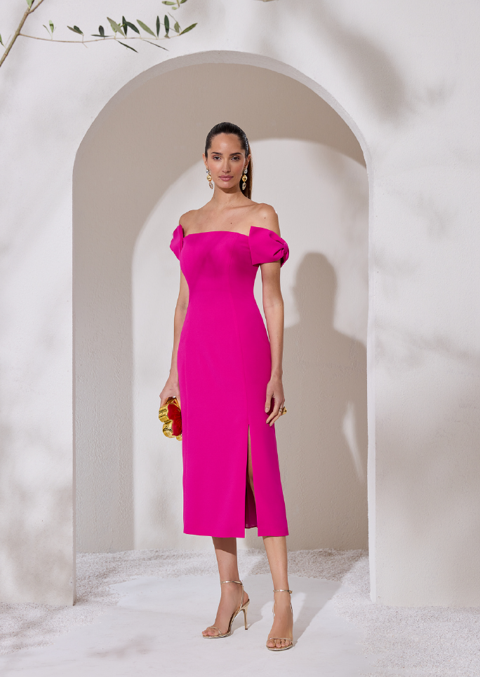 Vestido midi cepe detalhe laço - ref: Z309 - R$ 1.449,90 em 6x de R$ 241,65