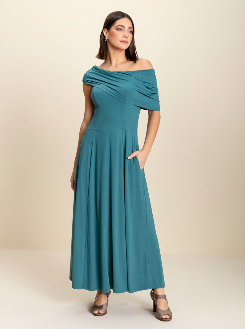 Vestido midi fluity ombro a ombro Básico Brasil - ref: 043041 - R$ 899,90 em 6x de R$ 149,98 