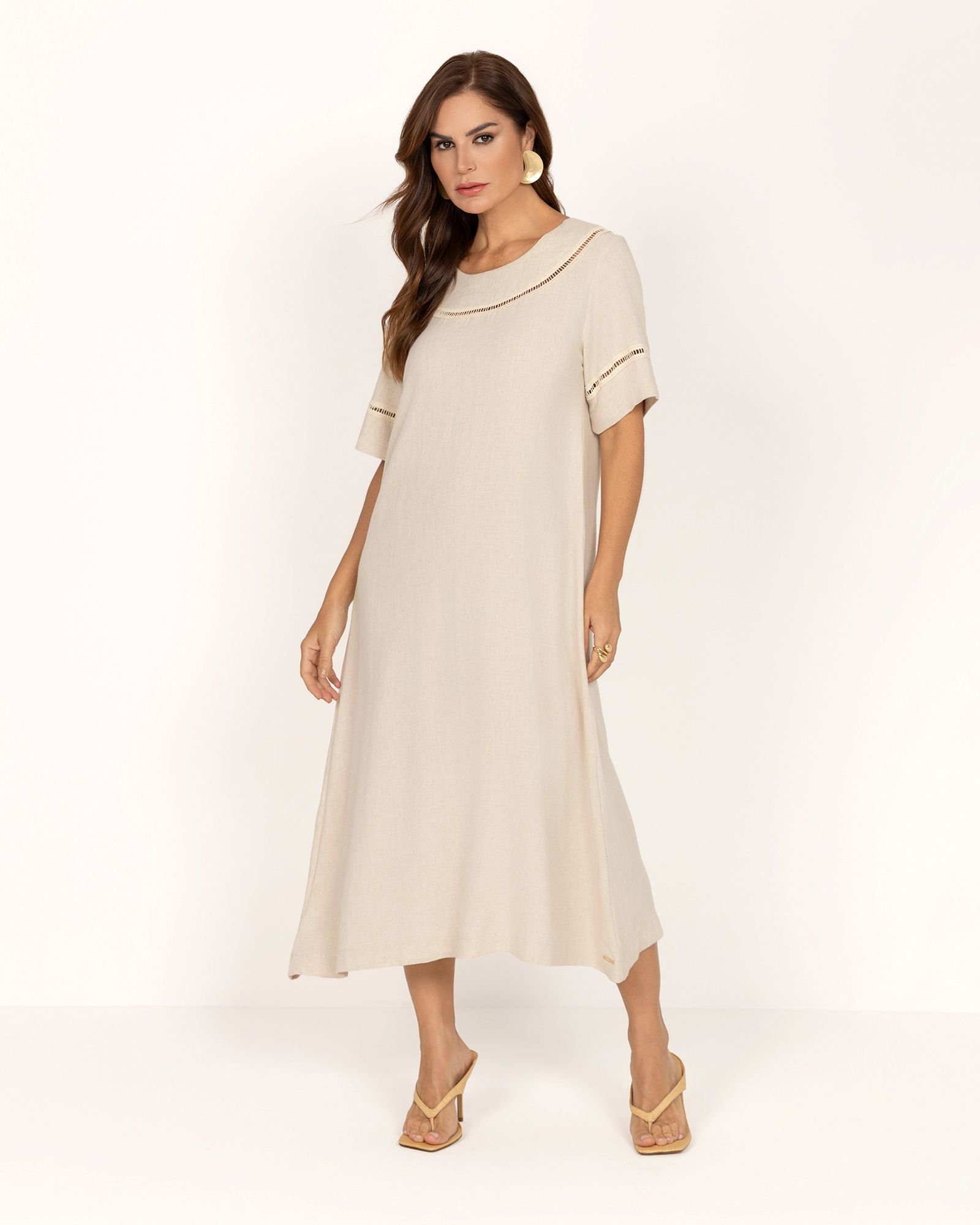 Vestido midi linho - ref: 5241507 - R$ 519,90 em 6x de R$ 86,65