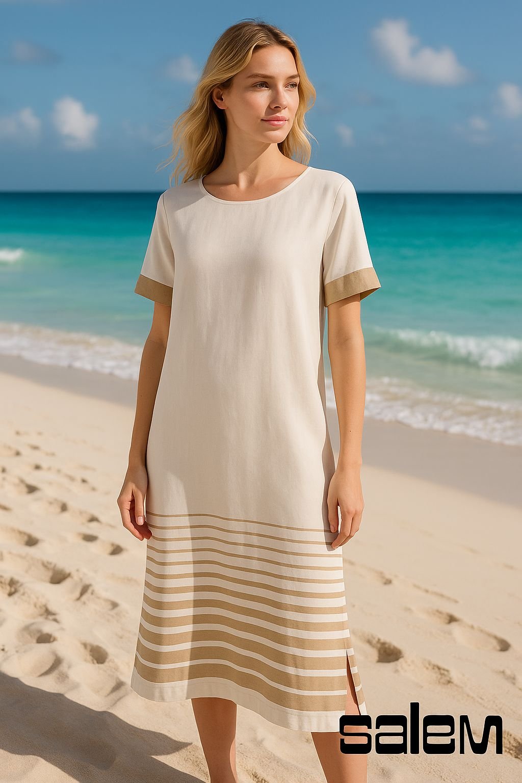 Vestido midi linhos com listras - ref: 21156 - R$ 499,90 em 6x de R$ 83,32