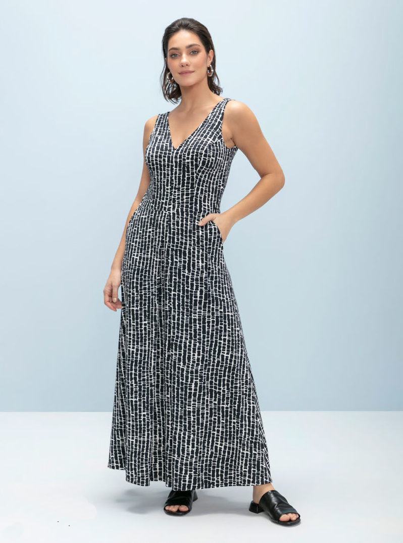 Vestido midi malha saia com pregas Básico Brasil - ref: 043046 - R$ 899,90 em 6x de R$ 149,98