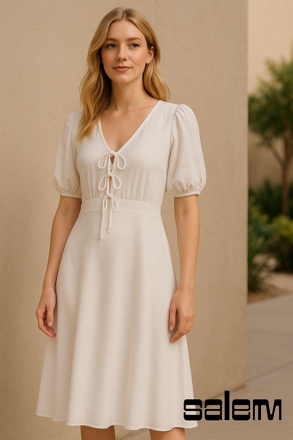 Vestido midi viscose com laço - ref: 226045 - R$ 449,90 em 6x de R$ 74,98