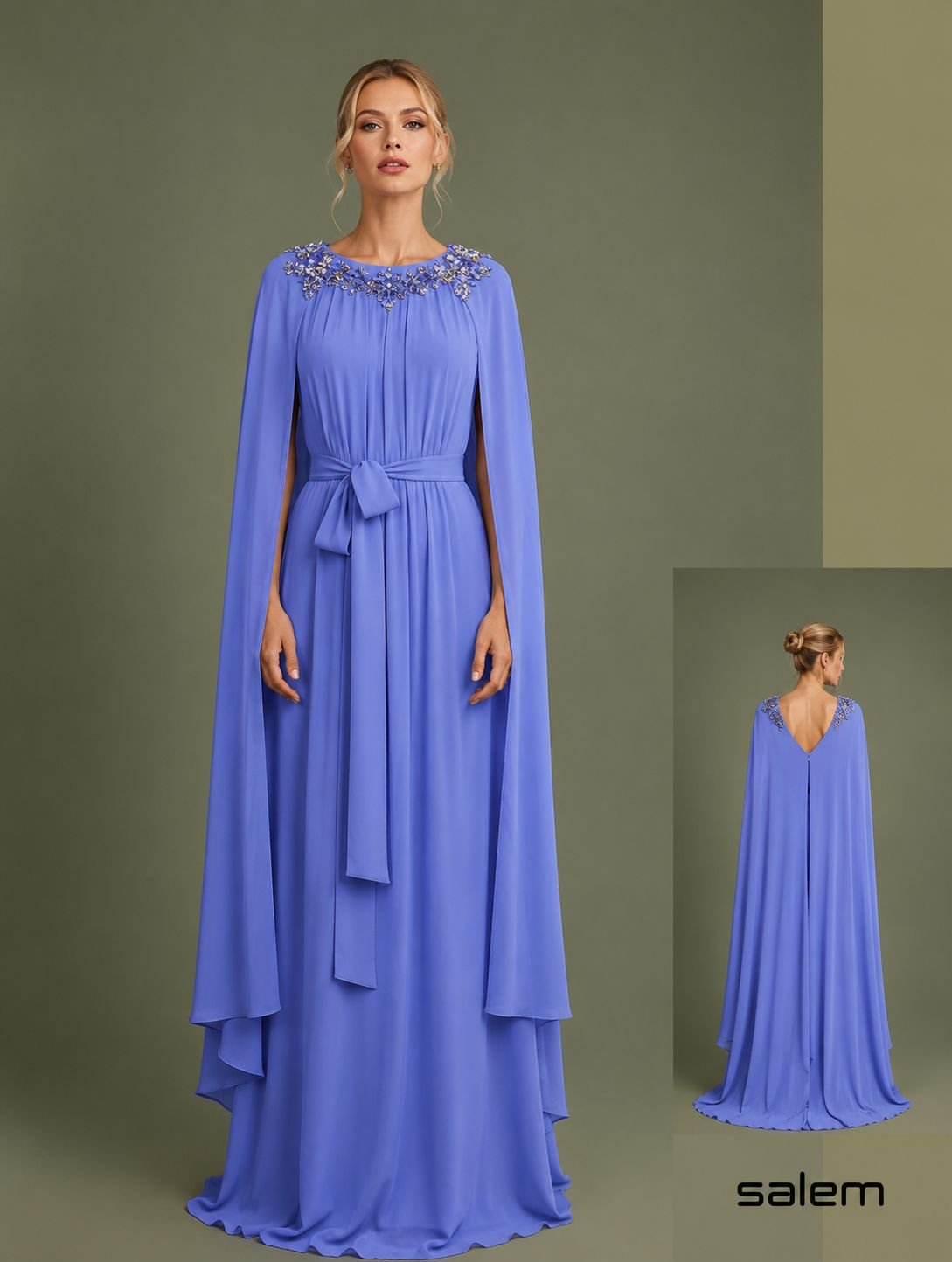 Vestido musseline bordado com capa - ref: 26674 - R$ 3.499,90 em 6x de R$ 583,32