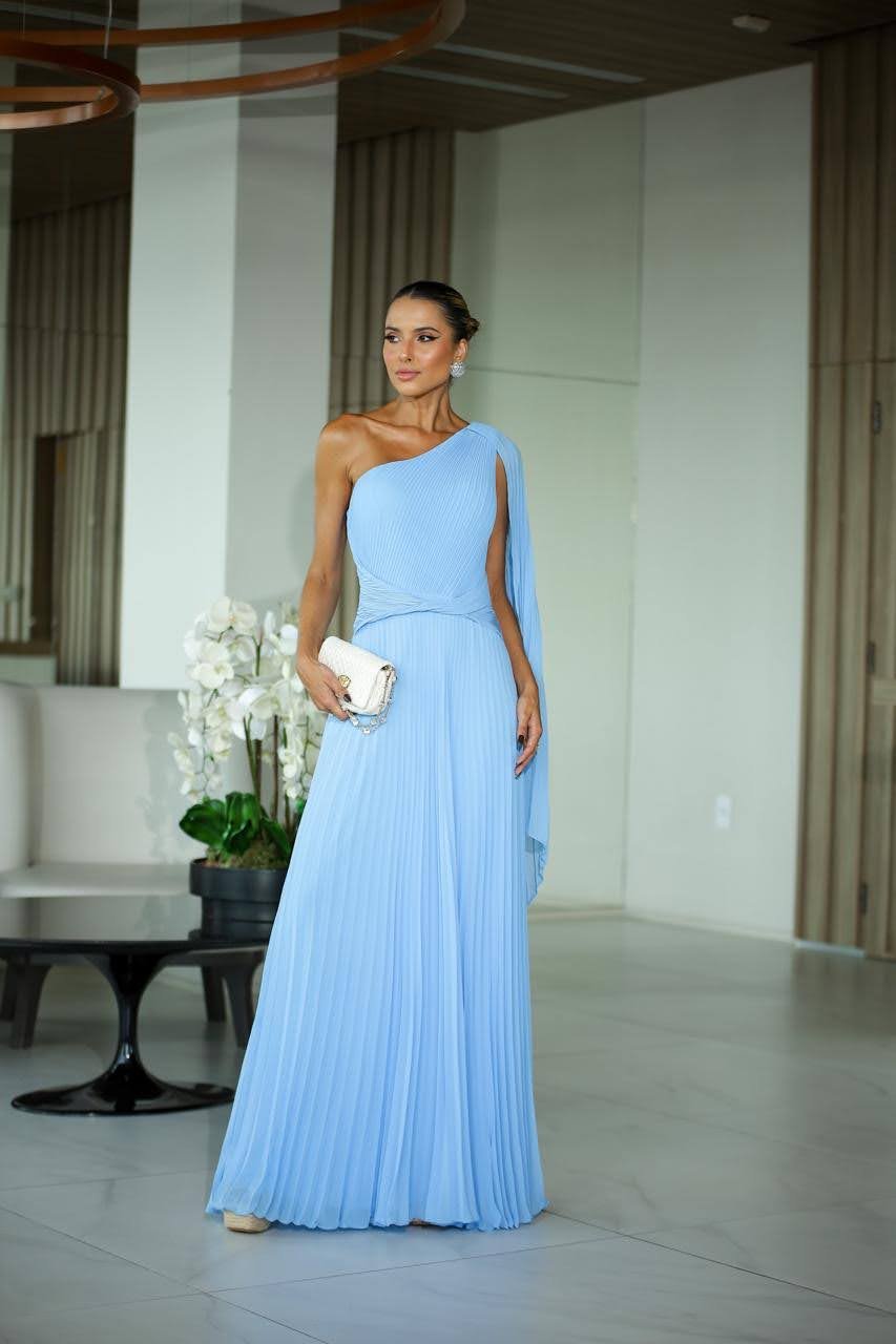 Vestido Musseline Plissado Com Capa - Ref PV202408 - R$ 989,90   (4)