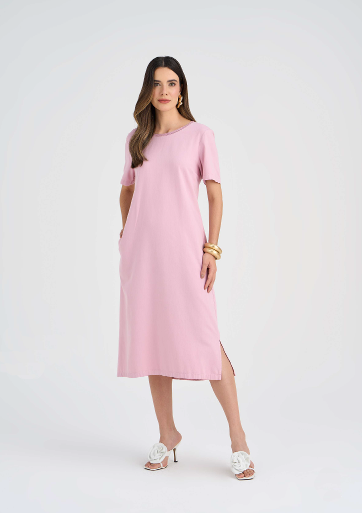 Vestido sarja com tricot Scalon - ref: 273171 - R$ 599,90 em 6x de R$ 99,98