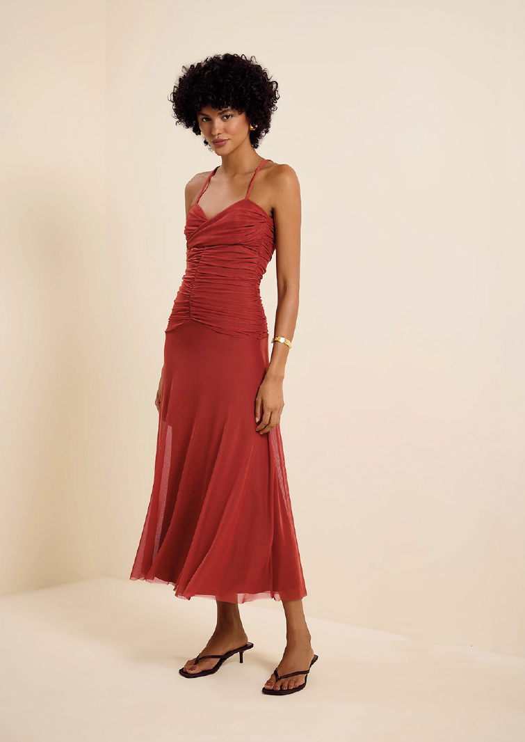 Vestido tule drapeado Lucidez  - ref: 73071167 - R$ 799,90 em 6x de R$ 133,32