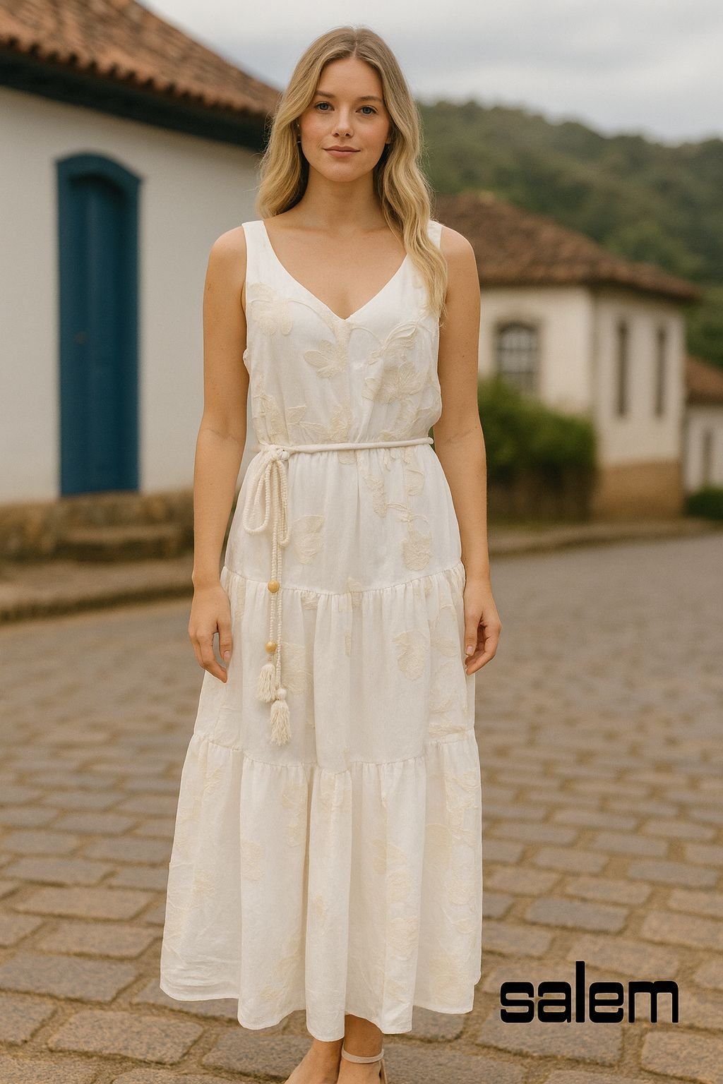 Vestido viscose bordado com cordão - ref: LG3121 - R$ 359,90 em 6x de R$ 59,98