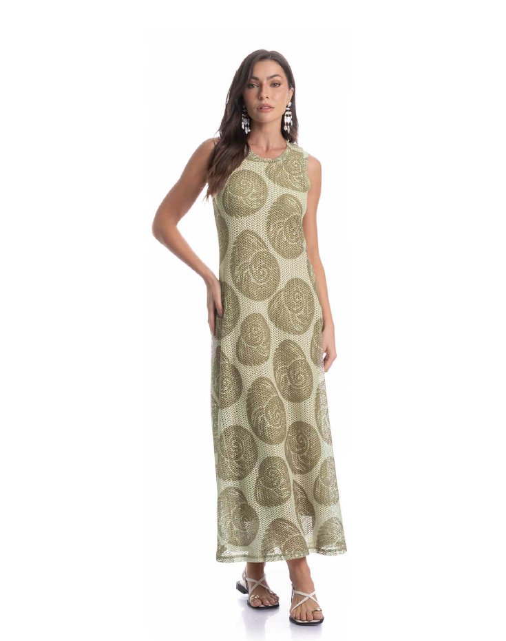 Vestido viscose estampa concha - ref: 9124E - R$ 499,90 em 6x de R$ 83,32