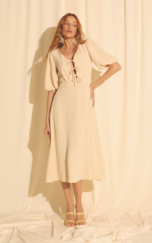 Vestido viscose midi com laço - ref: 226045 - R$ 449,90 em 6x de R$ 74,98